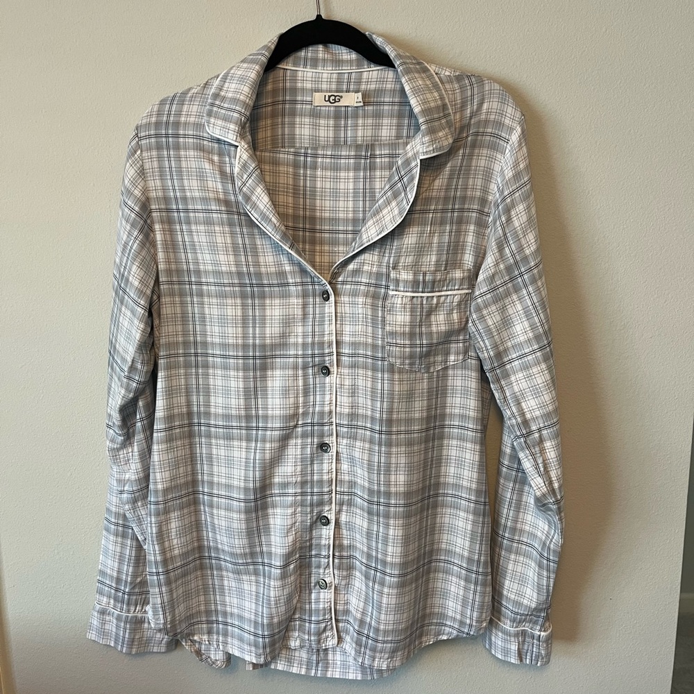 UGG Flannel Pajamas, Blue and Grey Plaid, Size Medium